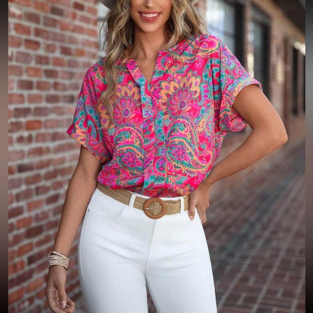 Vibrant Pink Paisley Women's Top